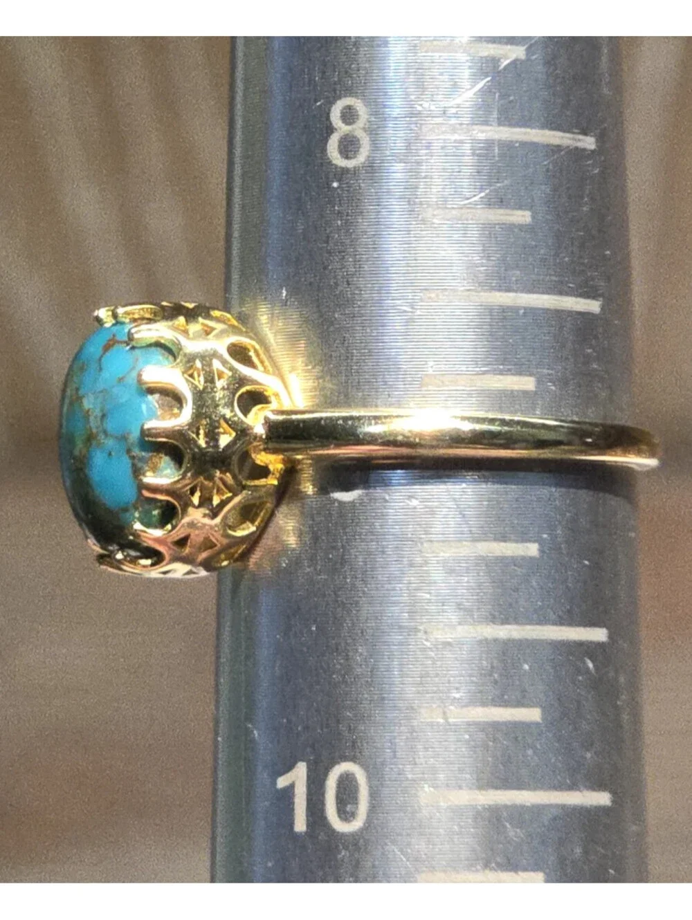 Turquoise Ring Gold Vermeil Sterling Silver Crown Setting Size 9